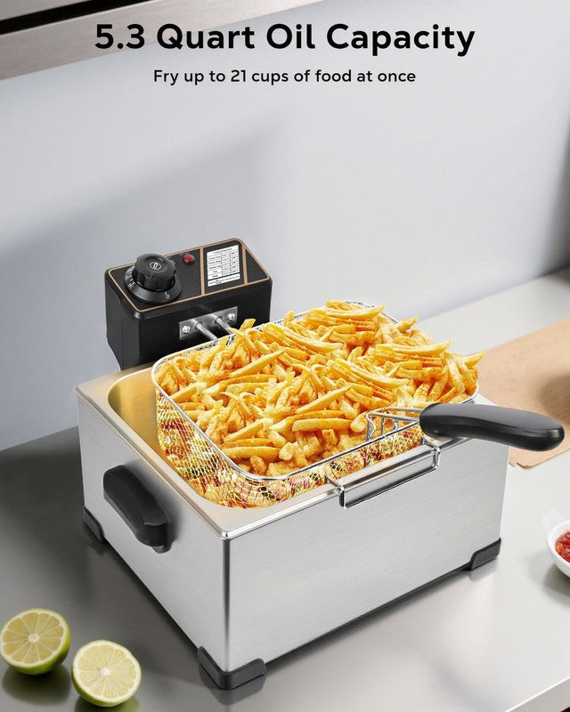 Casualife Deep Fryer with Dual Baskets, 5.3QT Electric Fryer with Adjustable Tem3