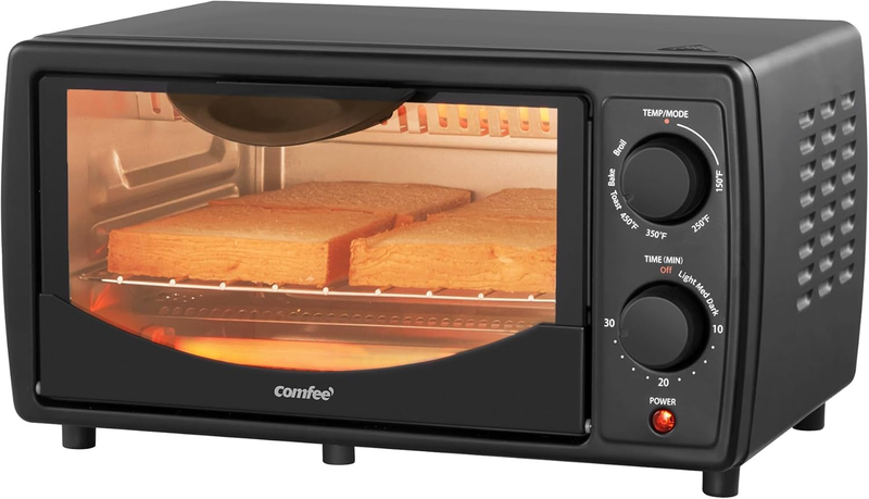 Toaster Oven 4 Slice, Compact Countertop, Fits 9" Pizza, 950W, Black CTO-E101A9