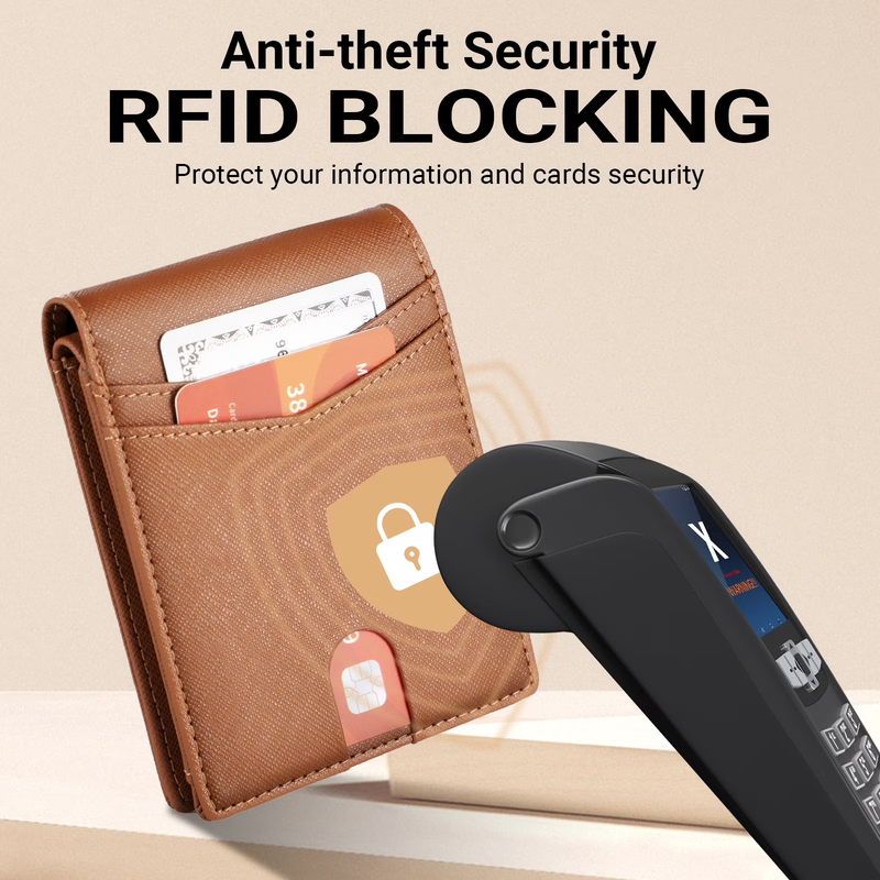 Men's Slim Leather RFID Blocking Wallet Bifold 2 ID Windows Holds 15 Cards5