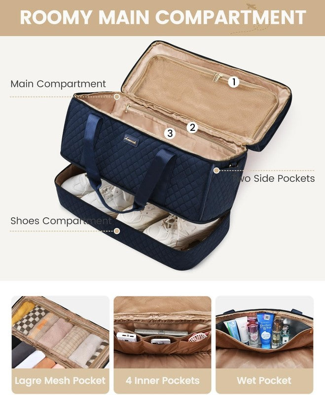 Large Women Weekender Duffle Bag Carry On Gym Travel w/ Shoe Compartment2