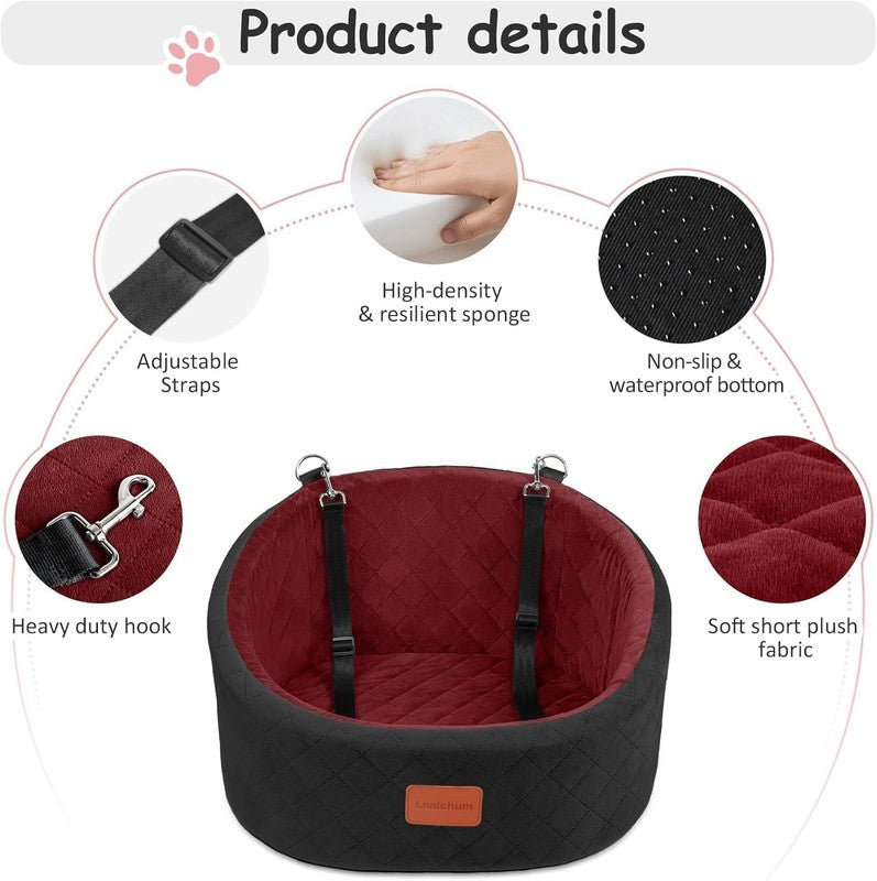 Dog Car Seat Small Dogs up to 30lbs Memory Foam Washable Anti Slip Black/Red2