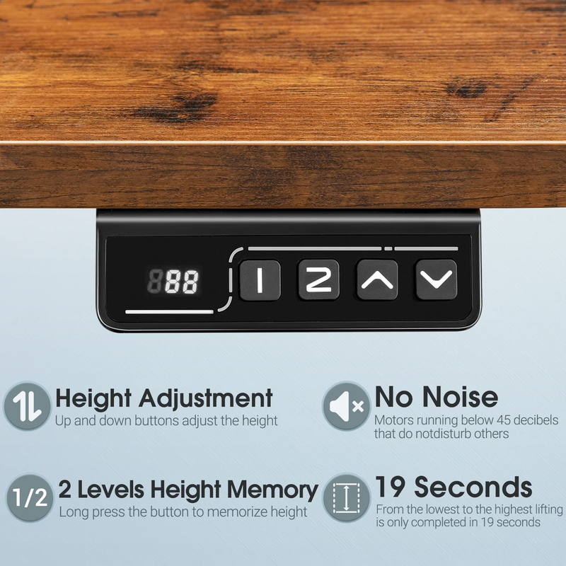 48"×24" Electric Height Adjustable Standing Desk T Shaped Metal Brown6