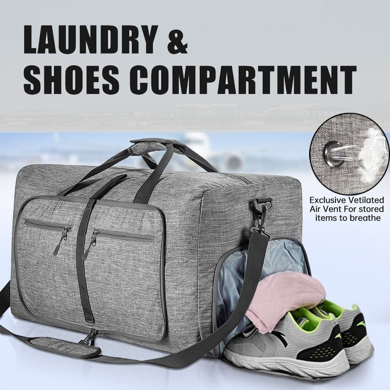 24" Large Travel Duffle Bag for Men, 65L Foldable Travel Duffel Bag with Shoes C3
