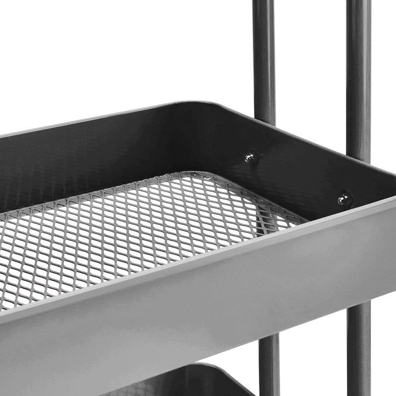 3-Tier Rolling Utility Cart with Lockable Wheels, Charcoal Storage Black2