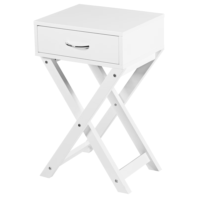 Modern Versatile Nightstand X-Shape Wooden Table with Drawer for Bedroom White10