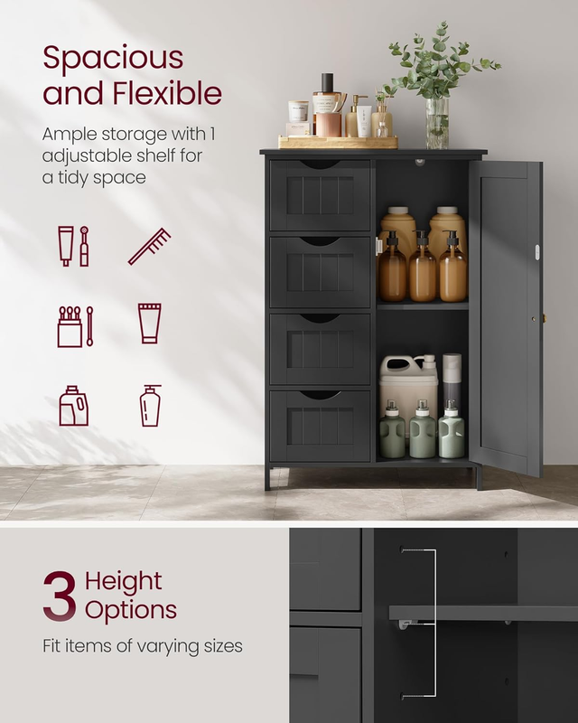 Floor Storage Cabinet with Drawer Door Adjustable Shelf Ink Black2