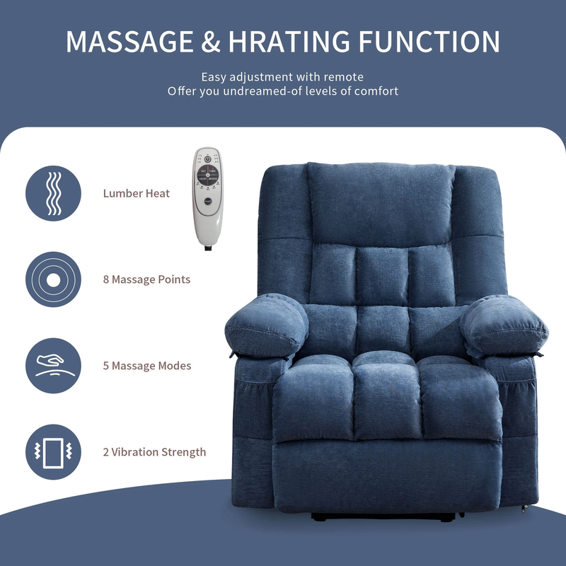 Power Lift Recliner Chair Heat Massage USB Port Infinite Position Blue3
