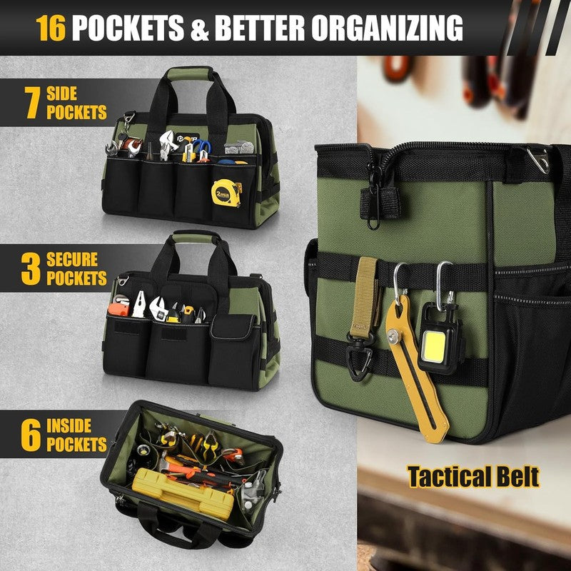 Heavy Duty Tool Bag 15-Inch, 16-Pocket Portable Empty Tool Box Organizer, Big St2