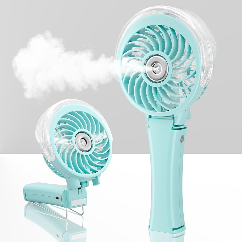 Portable Handheld Misting Fan USB Rechargeable Foldable Light Blue0