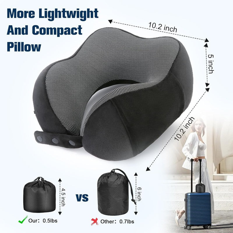 Memory Foam Travel Neck Pillow Set w/ Eye Mask, Earplugs, Bag – Airplane Use2