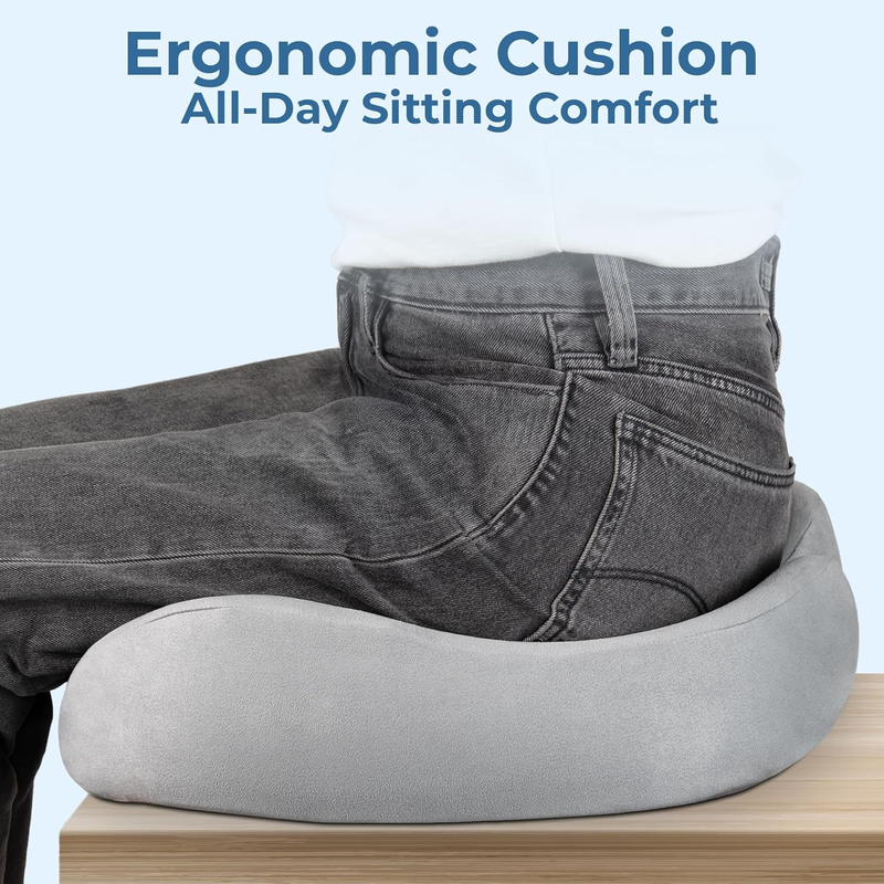 Light Gray Suede Seat Cushion Memory Foam Tailbone Sciatica Relief3