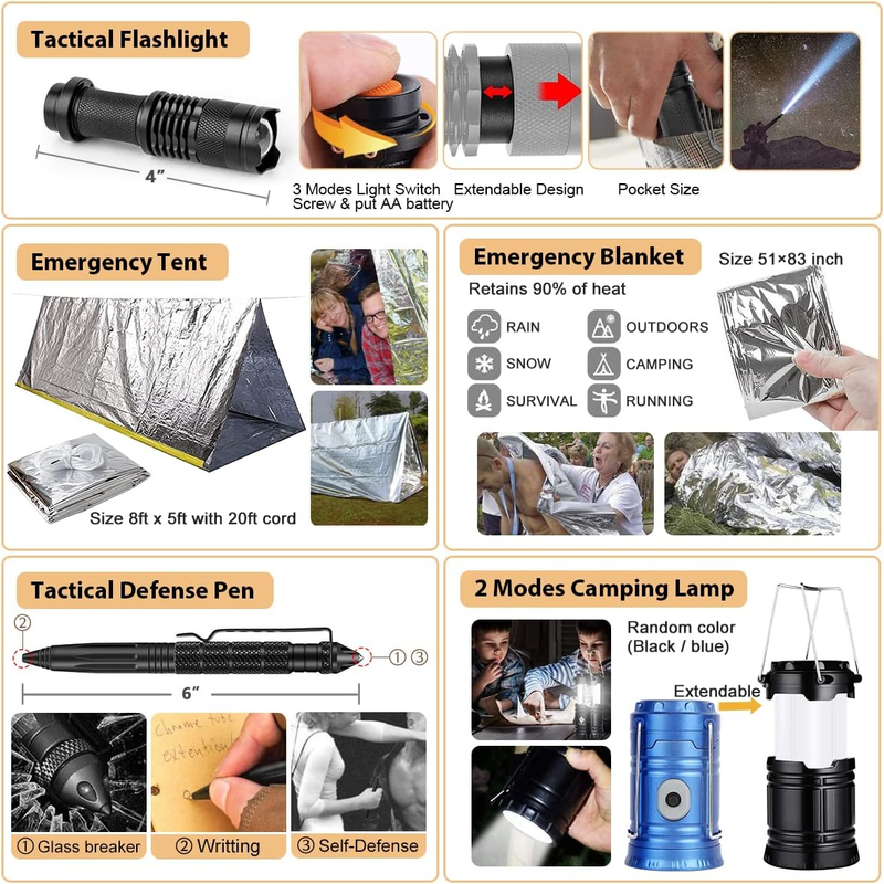 Survival Kit, 250Pcs Survival Gear First Aid Kit with Molle System Compatible Ba3