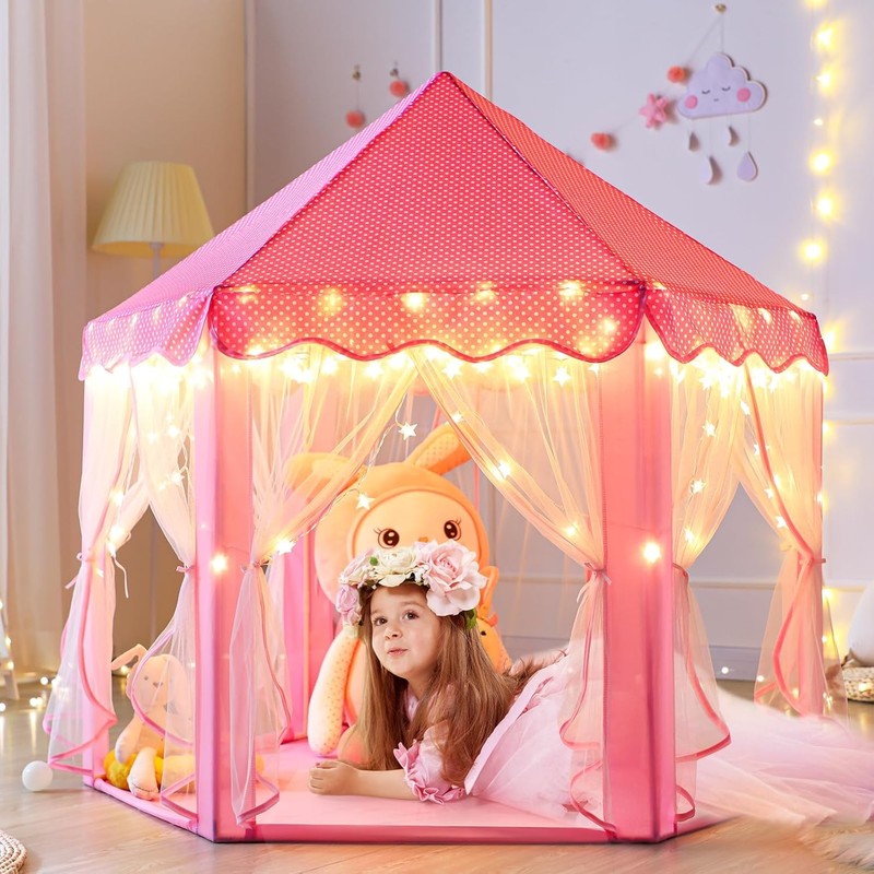 Princess Tent Girls Large Playhouse Kids Castle Play Tent with Star Lights Toy f8