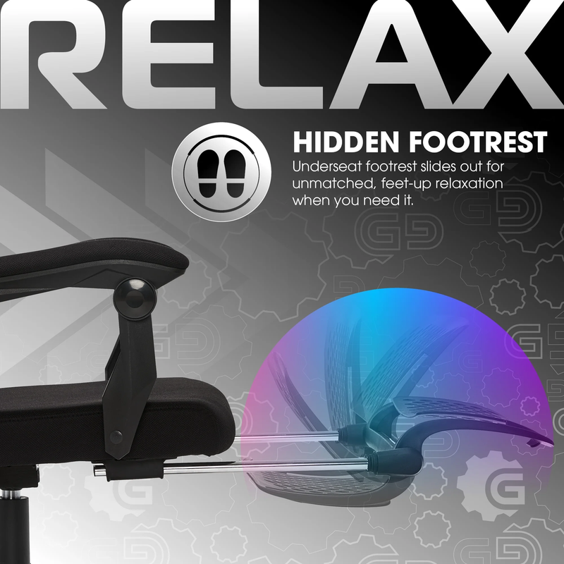 Gaming Office Chair with Extendable Leg Rest Black Fabric Ergonomic4