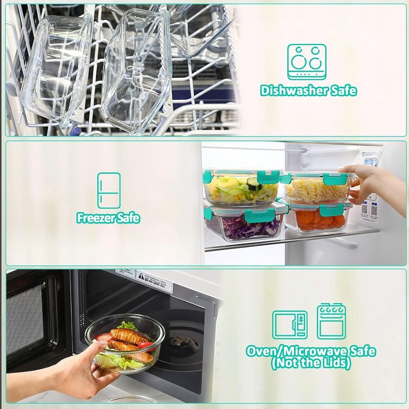 8 Pack 30oz Glass Meal Prep Containers Airtight Lids Green3