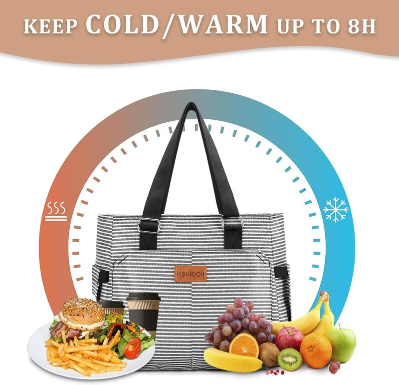 Large Insulated Lunch Bag Women Leakproof Cooler Tote 12L Stripe Reusable3