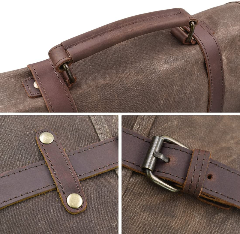 Mens Messenger Bag 15.6 Inch Waterproof Vintage Genuine Leather Waxed Canvas Bri8