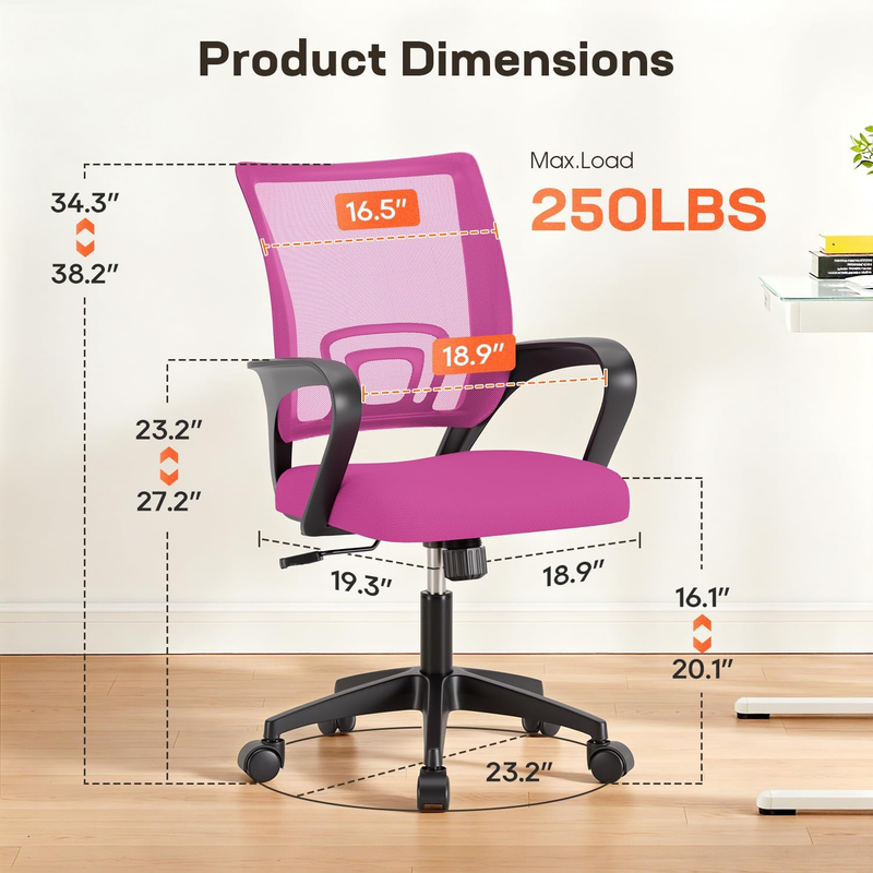 Ergonomic Office Chair Mid Back Swivel Desk Chair Lumbar Support Pink7