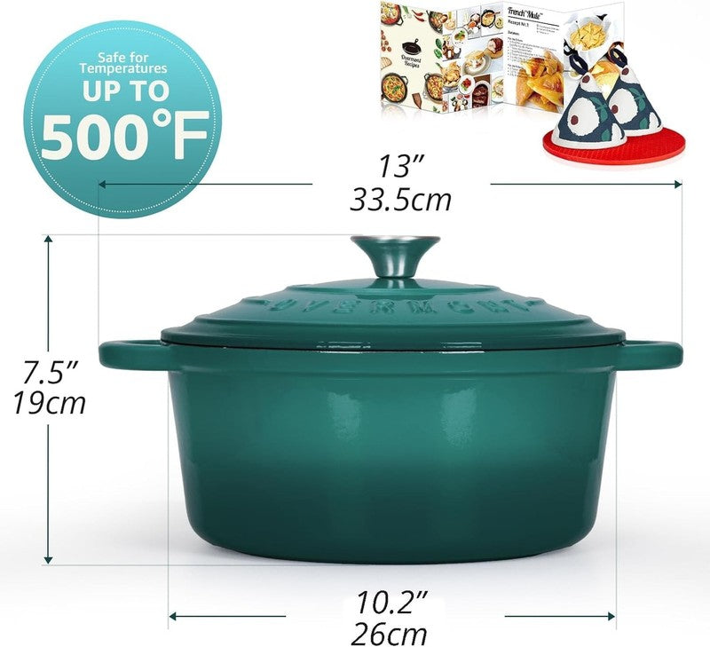 5.5QT Cast Iron Dutch Oven w/ Lid Sourdough Baking Bottle Green4