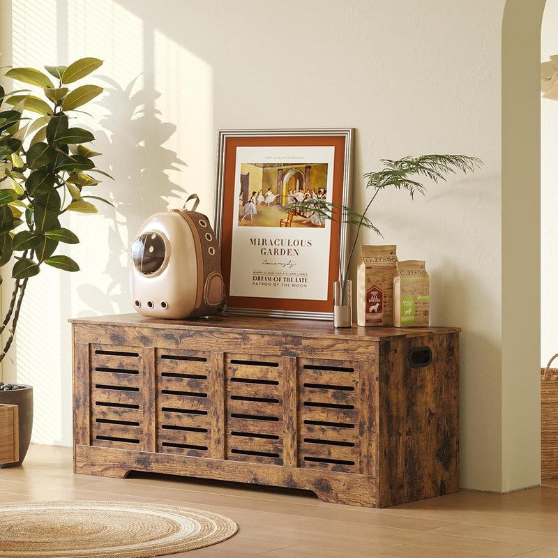 47.3'' Wooden Toy Box Storage Chest Flip Top Entryway Shoe Bench Rustic Brown5