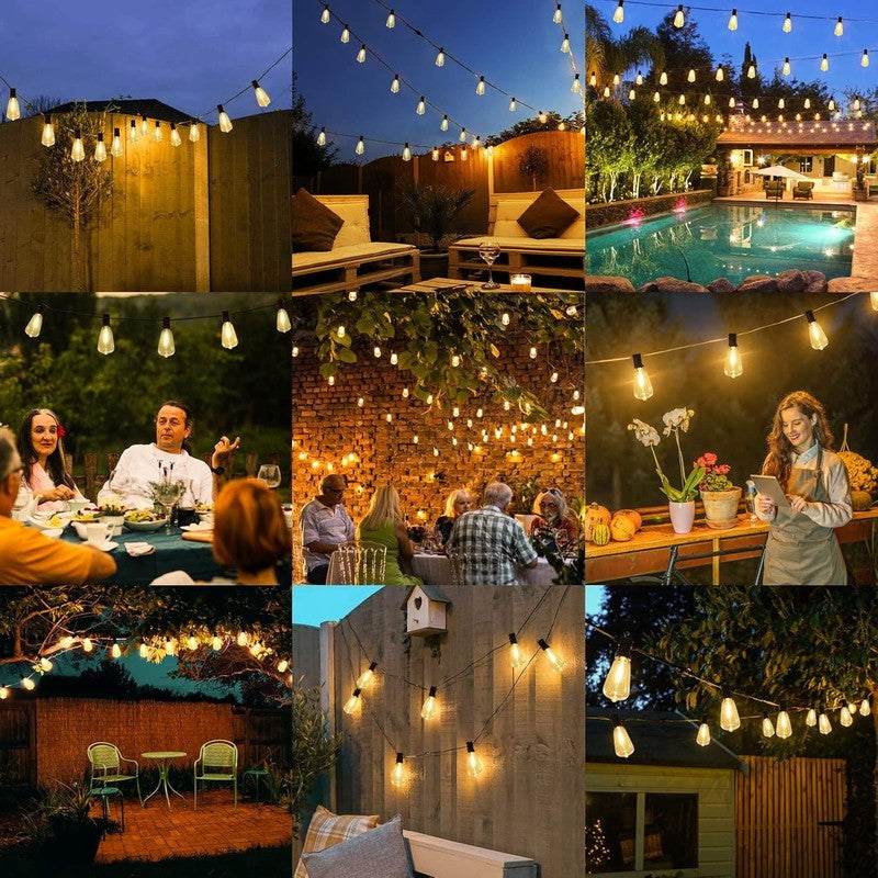 LED Outdoor String Lights 100FT Patio Lights with 52 Shatterproof ST38 Vintage E6