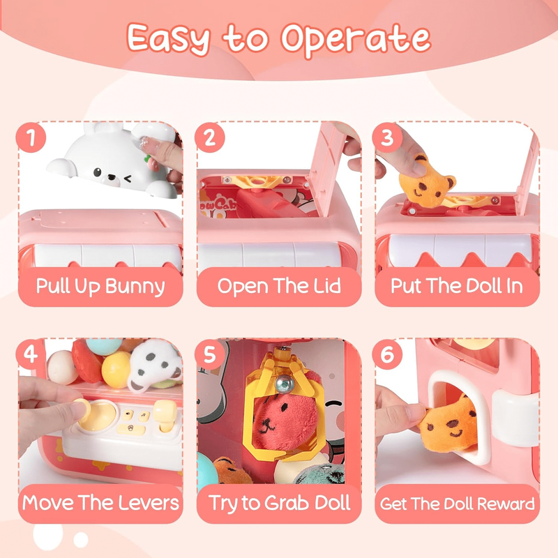 Claw Machine with Stuffed Toys,Kids Mini Vending with Music&Game Coins,Prize Dis4