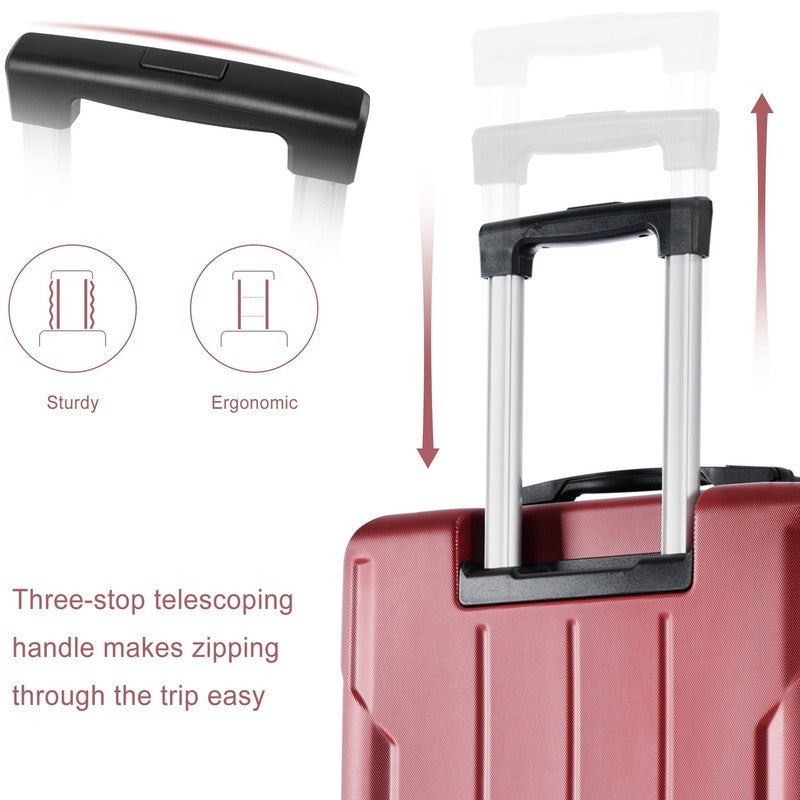 Carry on Luggage 24 Inch, ABS+PC Lightweight 65L Capacity Hardshell Suitcase wit3