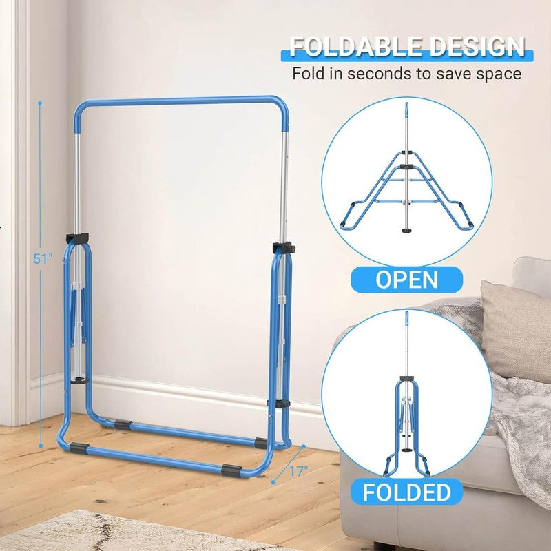 Foldable Kids Gymnastics Bar 5 Height Adjustable Indoor/Outdoor 140lb Limit2