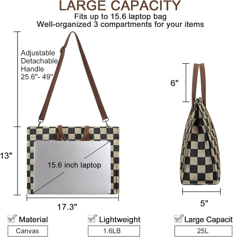 Laptop Tote Bag 15.6” Women Work Canvas Shoulder Messenger Handbag3