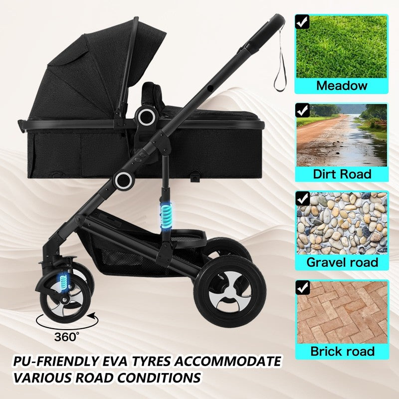 3-In-1 Convertible Baby Stroller with Big Seat and Adjustable Canopy, 24 Pound, 7