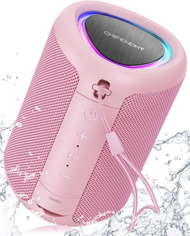 Portable Bluetooth Speaker with Lights, IPX5 Waterproof, All Day Play, TWS10