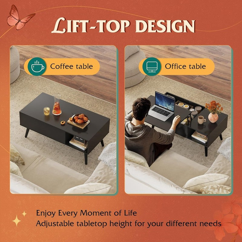 39" Lift Top Coffee Table w/ Storage Shelf Hidden Compartment Black4