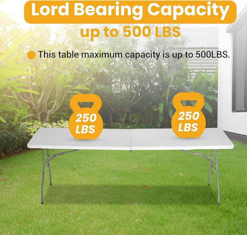 6FT Folding Table Portable Plastic Picnic Party Table w Carry Handle White3