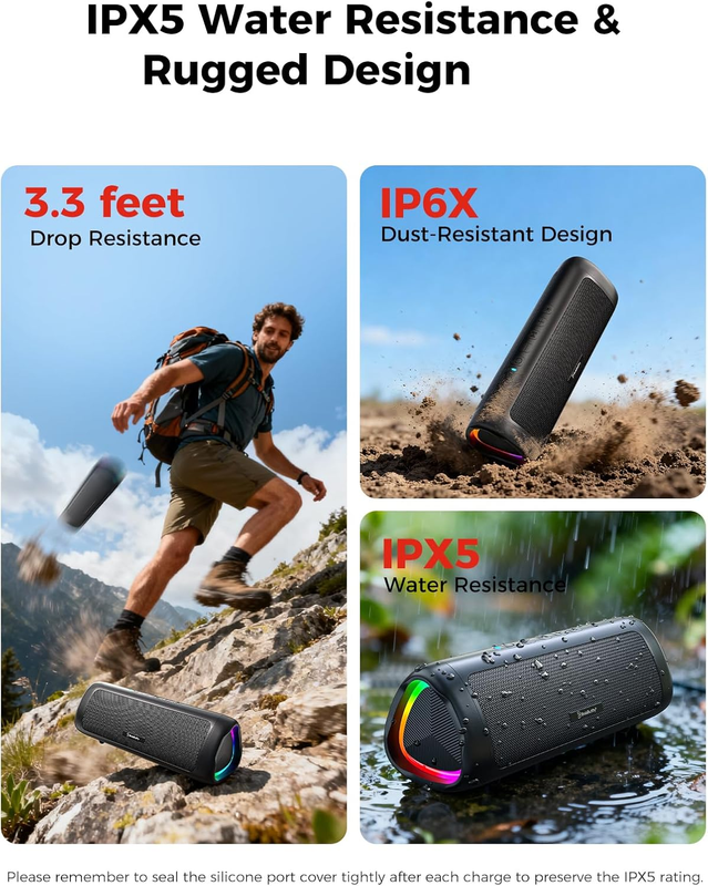 Portable Bluetooth Speaker 20W Wireless IPX5 Waterproof 24H Battery Black3