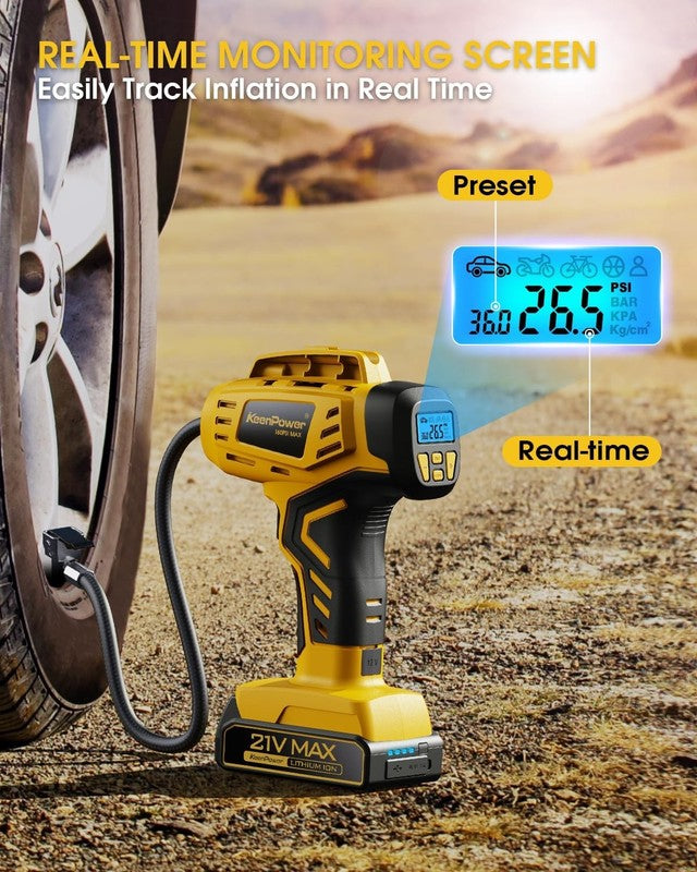 Portable Tire Inflator 160PSI | 21V Rechargeable Air Compressor | Dual Power3