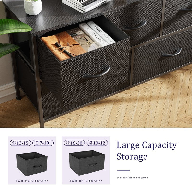 5 Drawer Dresser, Wide Chest of Drawers Nightstand Storage Tower Storage Fabric 4