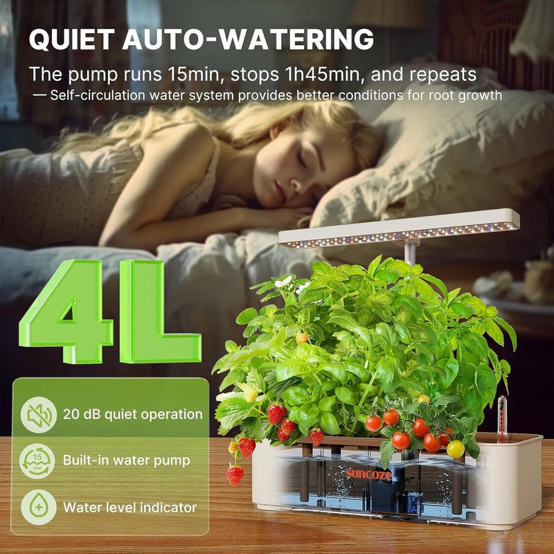 12 Pod Hydroponics System 24W LED Grow Light Indoor Herb Garden Kit Beige3