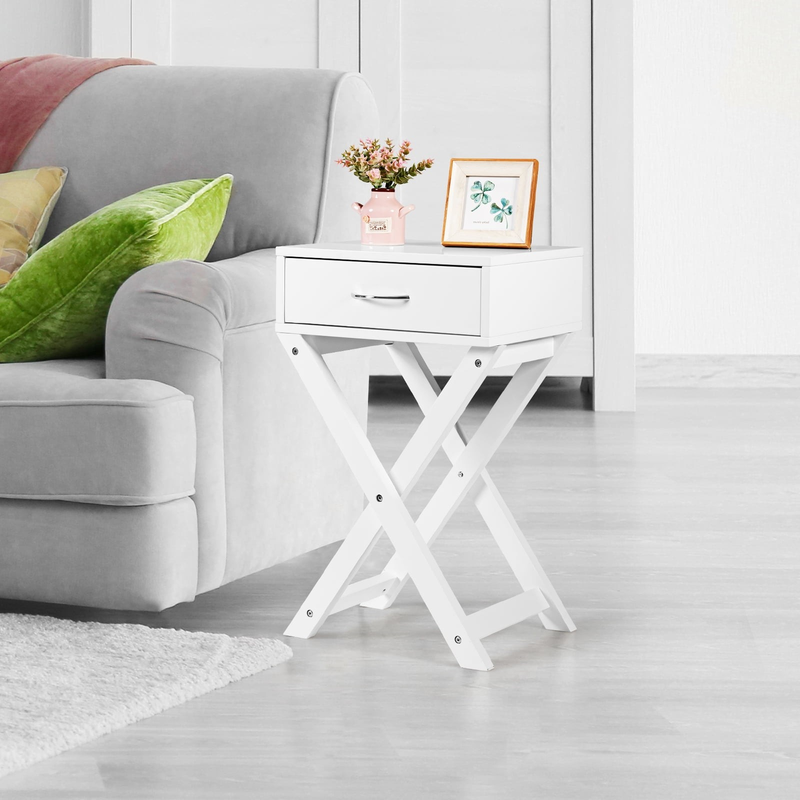 Modern Versatile Nightstand X-Shape Wooden Table with Drawer for Bedroom White2