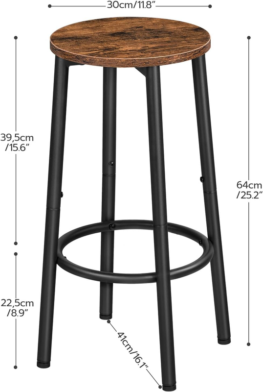 Bar Stools, Set of 2 Bar Chairs, Kitchen round Height Stools with Footrest, Brea2