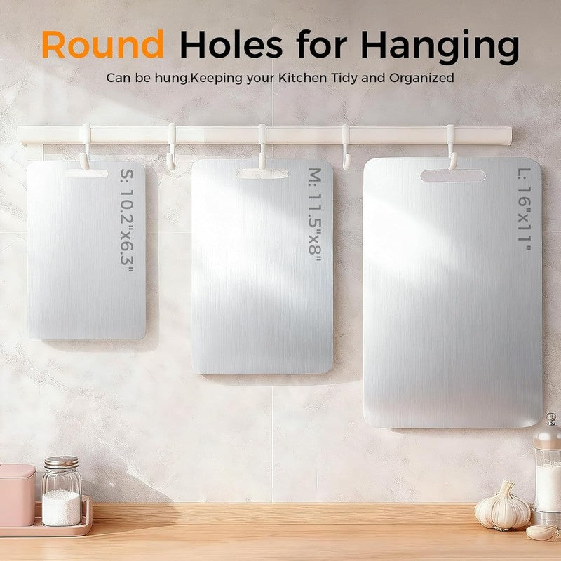 3 Pack Stainless Steel Cutting Boards – Double Sided, Food Grade, Dishwasher 7