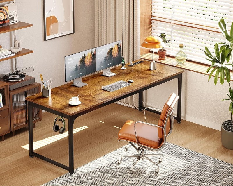 71'' Computer Desk w/ USB Ports Large Office Study Writing Desk Rustic Brown1