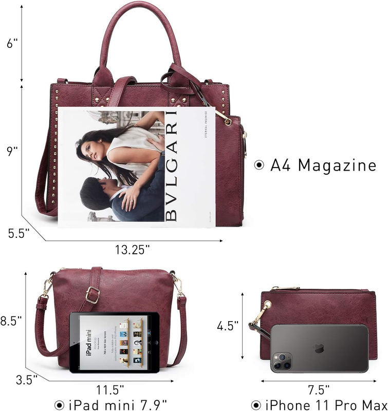 3Pc Women’s Handbag Set Tote Satchel Shoulder Top Handle Purse Wallet3
