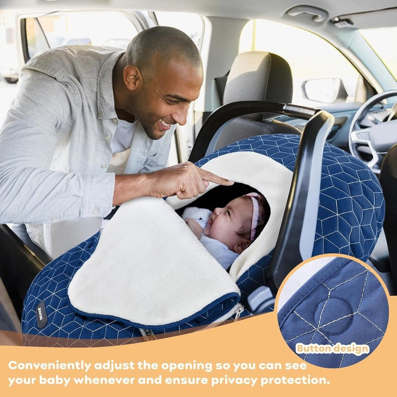 Winter Baby Car Seat Cover, Plush Fleece Canopy for Infants, Blue5