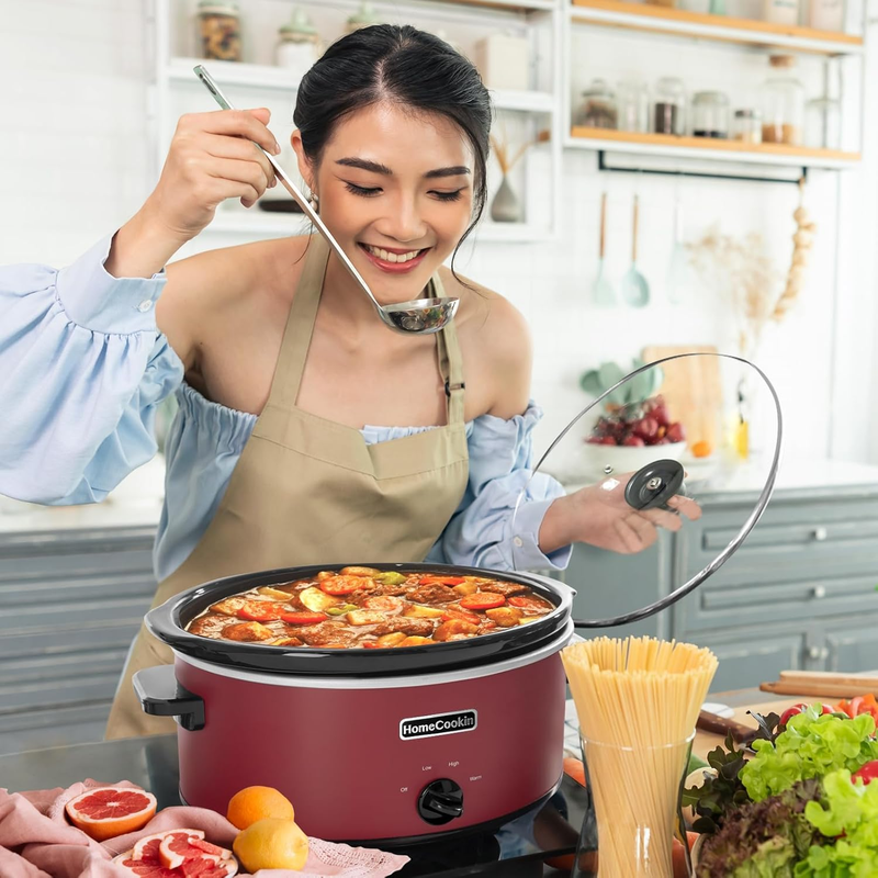 7Qt Oval Slow Cooker Manual 3-Setting Red Stainless Steel Warmer4