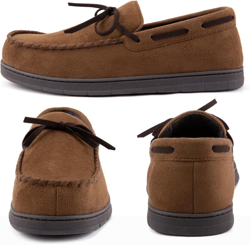 Mens Moccasin Slippers Memory Foam Indoor Outdoor Anti Slip House Shoes4