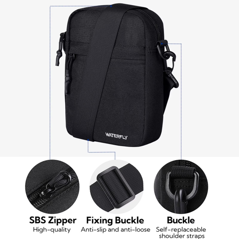 Unisex Small Hiking Travel Walking Nylon Cross Body Shoulder Bag,Black3