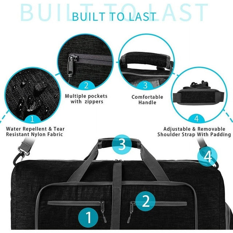 XUEYU Unisex 24"Waterproof Travel Duffel Bag,Black4
