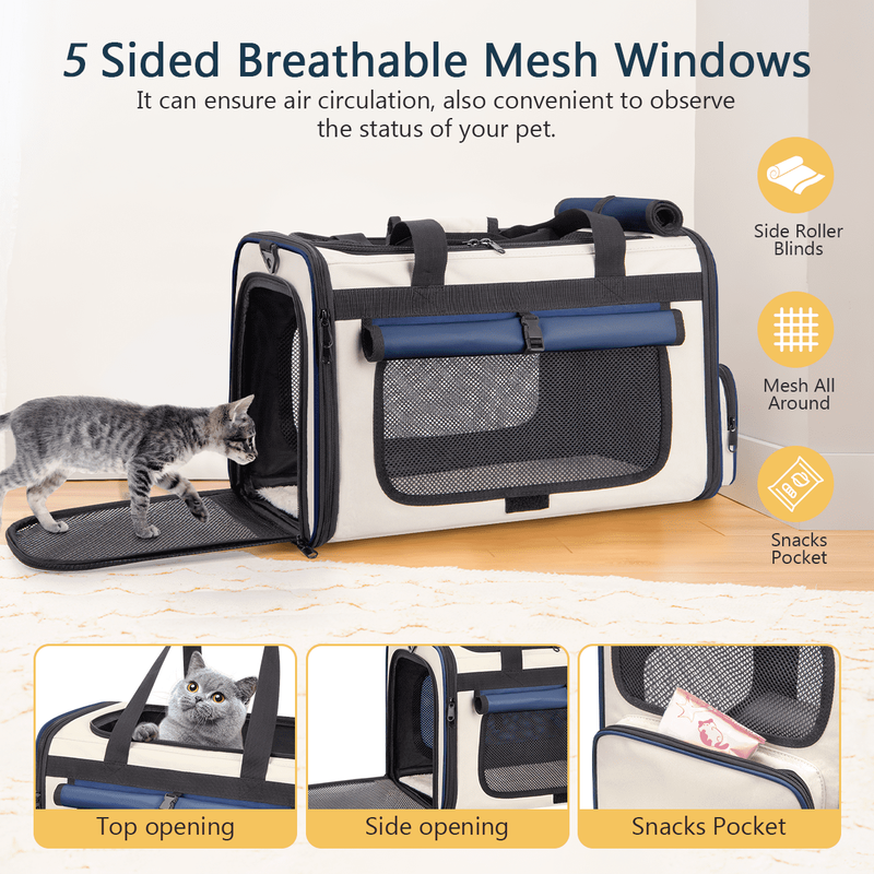 Collapsible Cat Carrier – TSA Airline Approved, Soft-Sided Pet Travel Bag Blue1