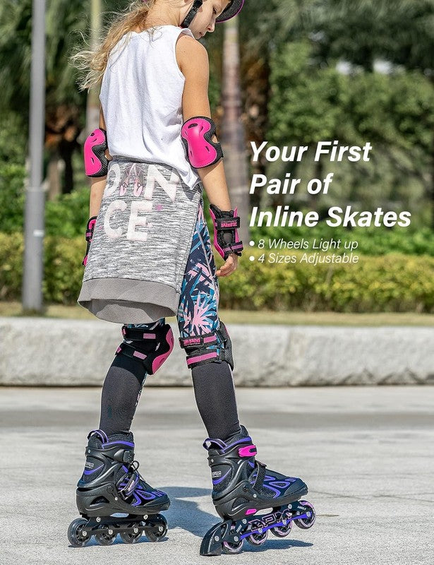 Vinal Girls Adjustable Flashing Inline Skates, All Wheels Light Up, Fun Illumina1