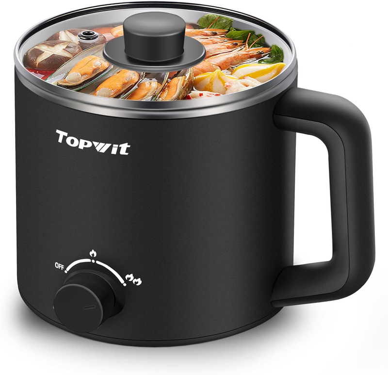 1.6L Electric Hot Pot Ramen Cooker Multifunctional Boil Dry Protection Black10